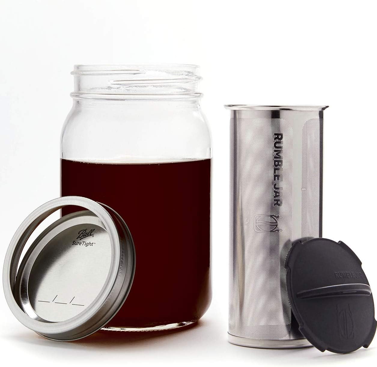 Rumble Jar - Next-Gen Cold Brew Coffee Maker for Mason Jar - 200 Micron Filter Is Ideal for Coarse Grounds & Stronger Coffee - Includes Cotton Filter Sock