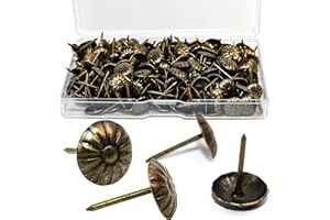GAQWOK 200PCS Antique Upholstery Tacks - Decorative Nails for Hanging, Heavy Duty Thumb Tacks, Furniture Nails for Sofa, Chair, Bed (Boxed)