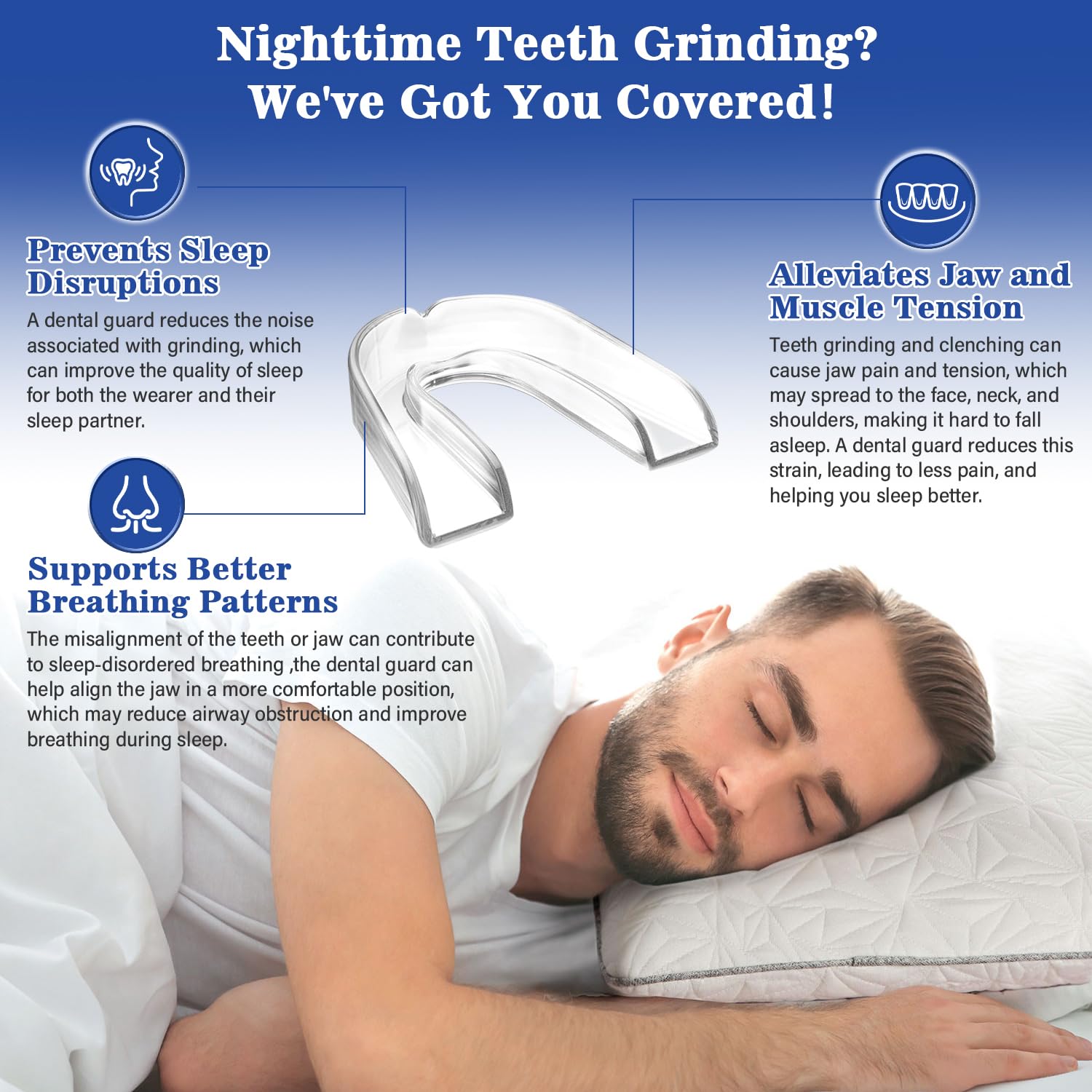 Mouth Guard for Grinding Teeth at Night, Night Guards for Teeth Grinding, Dental Night Guards for Sleep, Comfortable Grinding Guard for Adults with 12 Cleaning Tablets