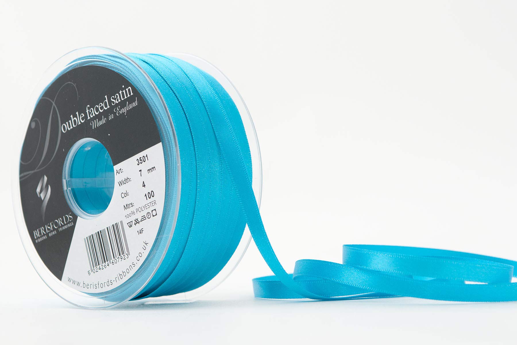 Berisfords Double Faced Satin Ribbon, Peacock, 7 mm Width, 100 metre Length