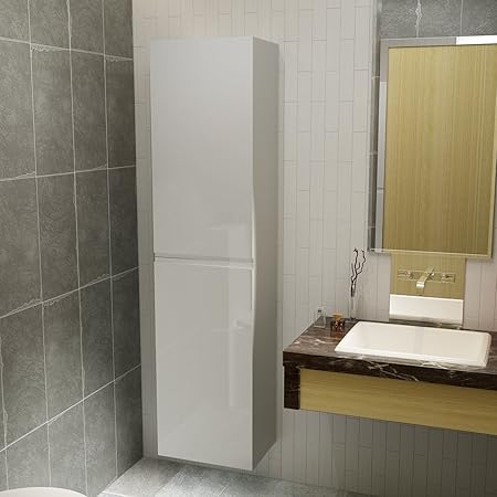 1 X Bathroom Cabinet Tall High Gloss White Cupboard Reversible