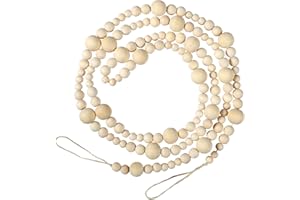 GWHOLE 7.2 Ft Christmas Wooden Bead Garland Natural Prayer Beads for Christmas Tree Decor, Table Decor Boho Decor Modern Farmhouse Home Mantel Rustic Country Holiday Decor