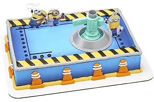 DECOPAC DecoSet® Minions Fart Bubble Blaster Cake Topper, 4 Piece Decoration Set With Working Bubble Wand, Stand, & Kevin, Bob, & Stuart Minions | For Birthday And Celebrations