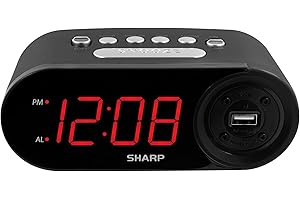 Sharp Easy to Read Digital Alarm Clock with 2 AMP High Speed USB Charging Power Port - Charge your phone, tablet with a high 