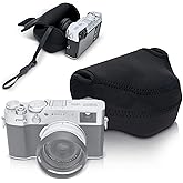 Soft Neoprene Camera Case Pouch Bag for Fuji Fujifilm XE5 X100VI X100S X100T X100F X100V with/without LH-X100 Lens Hood,X100VI Protective Storage with Inner Anti-Loss Lanyard,Not Affect Use Neck Strap