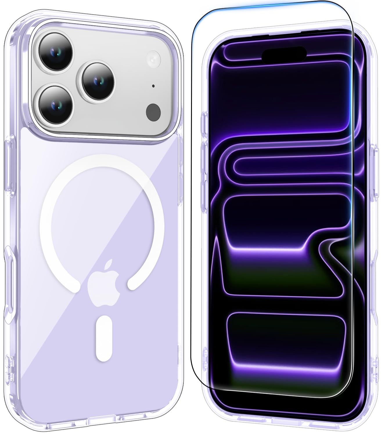 Photo 1 of Temdan for iPhone 17 Pro Case Clear with Screen Protector, Compatible with Magsafe, Anti-Yellowing, Military-Grade Protection, Shockproof Slim Magnetic Phone Case Cover, Purple
