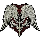Large Embroidery Applique Skull Sword Patches Iron on Motorcycle Biker Jacket Back Badge 1piece