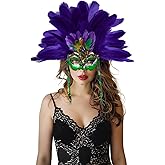 JEGERMIG Green Feather Masquerade Mask Headwear Carnival Headpiece Showgirl Cosplay Accessories for Women