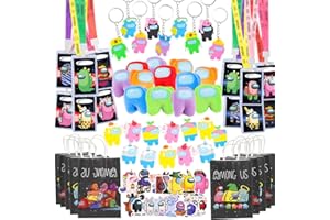 JUNIQUTE 72 PCS Video Game Party Favors Keychain Ring Brooch Stickers Pass Ticket Lanyard Party Gift Bags for Cartoon Fans Birthday Party Supplies Decorations