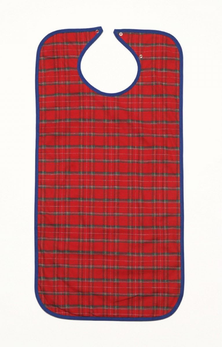Adult Bib Clothing Protector Long Red Check Fabric Waterproof Back - Pack 2 - MHS