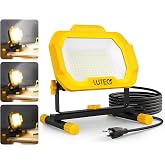 LUTEC 12500 Lumen LED Work Light with Stand, Portable Job Site Lights | Dimmable, 3 Brightness Levels, IP65 Waterproof, 5 Ft 3-Prong Power Cord for Workshop Garage Construction Site