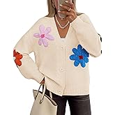 ZESICA Womens Fall Floral Cardigan Sweaters 2025 Casual Long Sleeve Open Front Button Down V Neck Knit Sweater