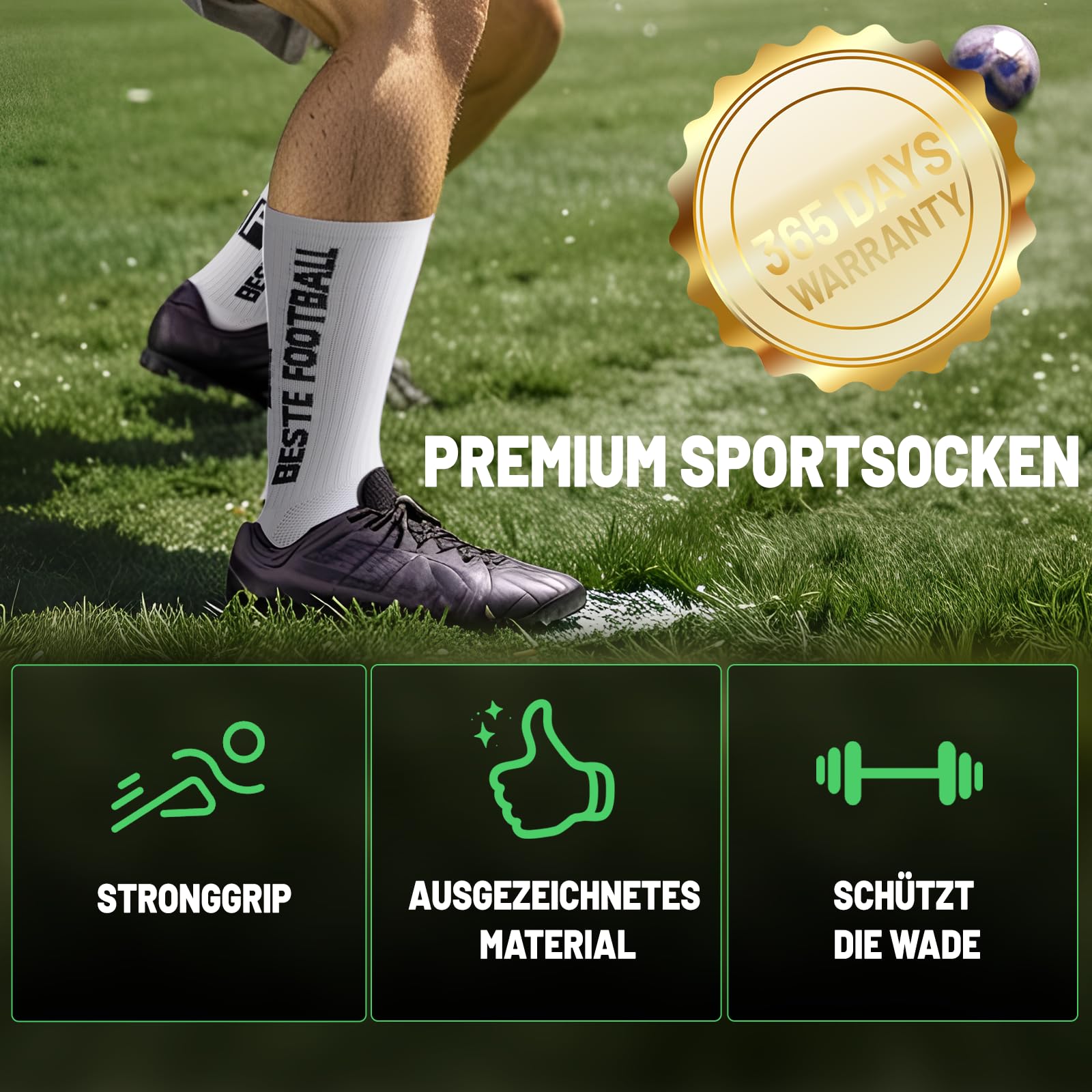BESTE FOOTBALL Grip Socken Fussball 3 Paar 43-46 Football Socks für Herren Damen und Kinder, Anti Rutsch Fußball Socken, Fußballsocken für Sport, Yoga, Tennis, Basketball, Weiß 2