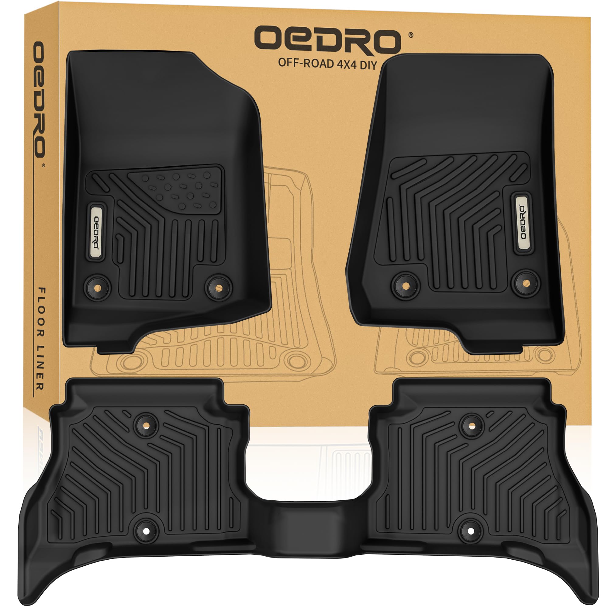 Photo 1 of OEDRO Floor Mats Fit for 2021-2026 Jeep Wrangler 4XE Hybrid 4-Door, Black TPE All Weather Guard Includes Front & Rear Full Set Liners