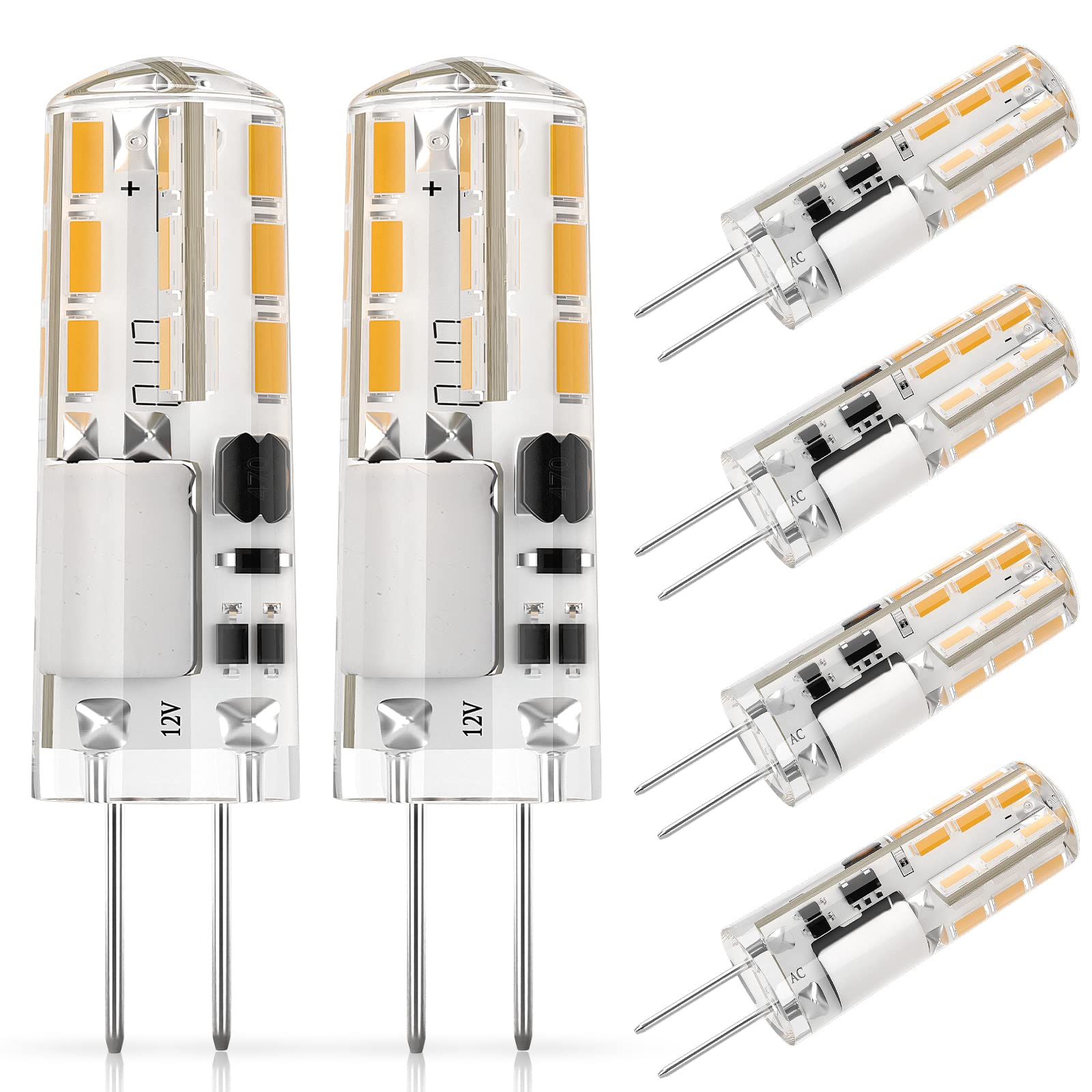 DiCUNO G4 LED Light Bulbs, 1.2W Equivalent to 10W Halogen, 120LM, Warm White 3000K, 12V Non-Dimmable G4 Capsule Bulbs for Home Lighting, 6-Pack