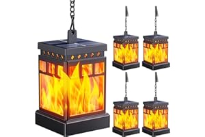KOOPER Hanging Solar Lanterns Outdoor Waterproof, 4PCS Flickering Flame Hanging Solar Lights for Outside, Outdoor Solar Lanterns up to 12 Hours, Lanterns Decorative for Patio Porch Yard Garden Decor