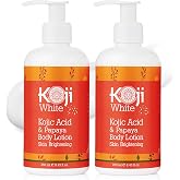 Koji White Kojic Acid &amp; Papaya Body Lotion, Women Gift Sets for Exfoliating, Skin Brightening, Moisturizer, Radiance, Even Tone, Age Spots &amp; Sun Damaged, Vegan, Paraben-Free, 8.45 Fl Oz (2 Bottles)