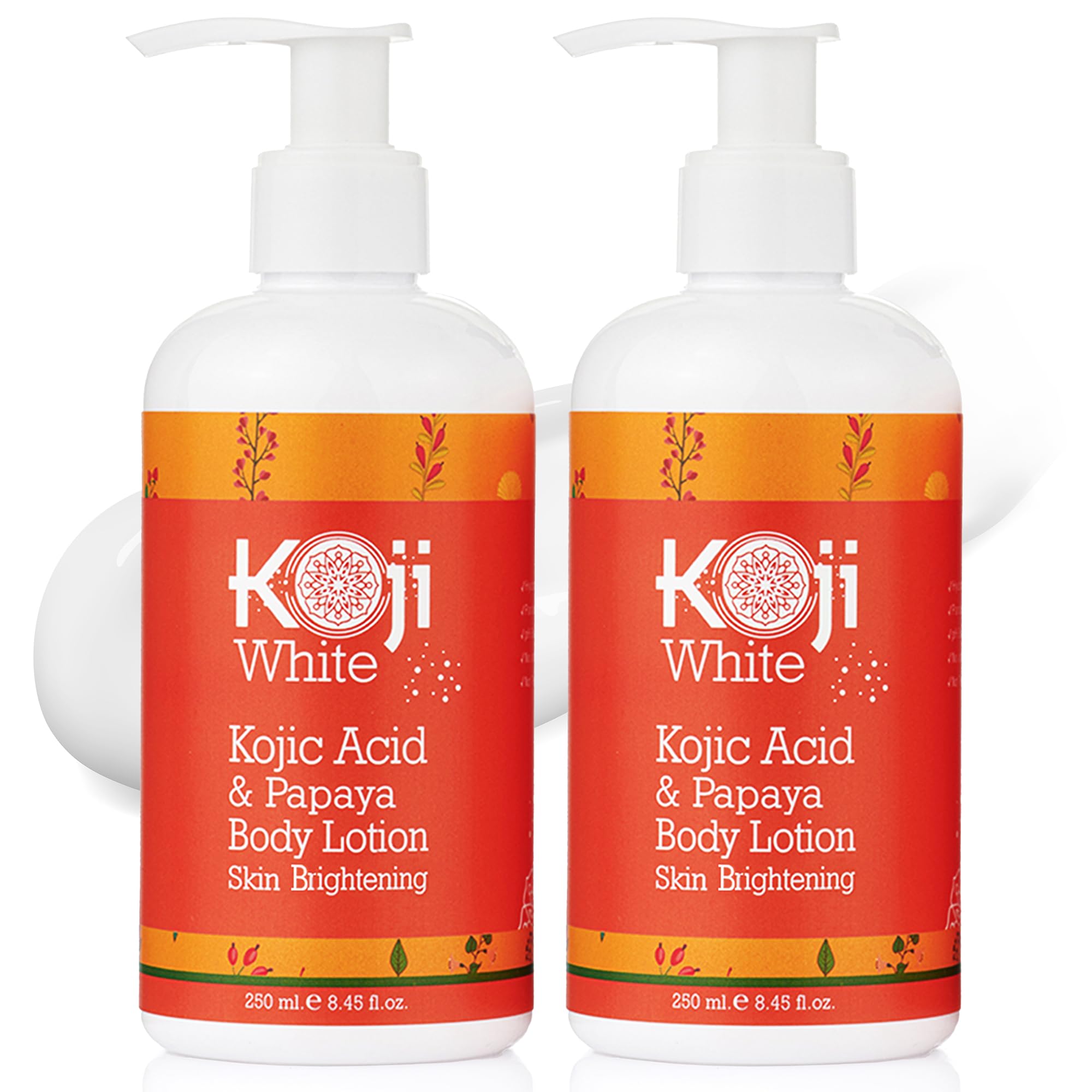 Koji White Kojic Acid&Papaya Body Lotion, Women Gift Sets for Skin Brightening, Nourishing, Skin Radiance, Rejuvenate Skin Cells, Quick Absorbing, Vegan, Not Tested on Animals, 8.45 Fl Oz (2 Bottles)