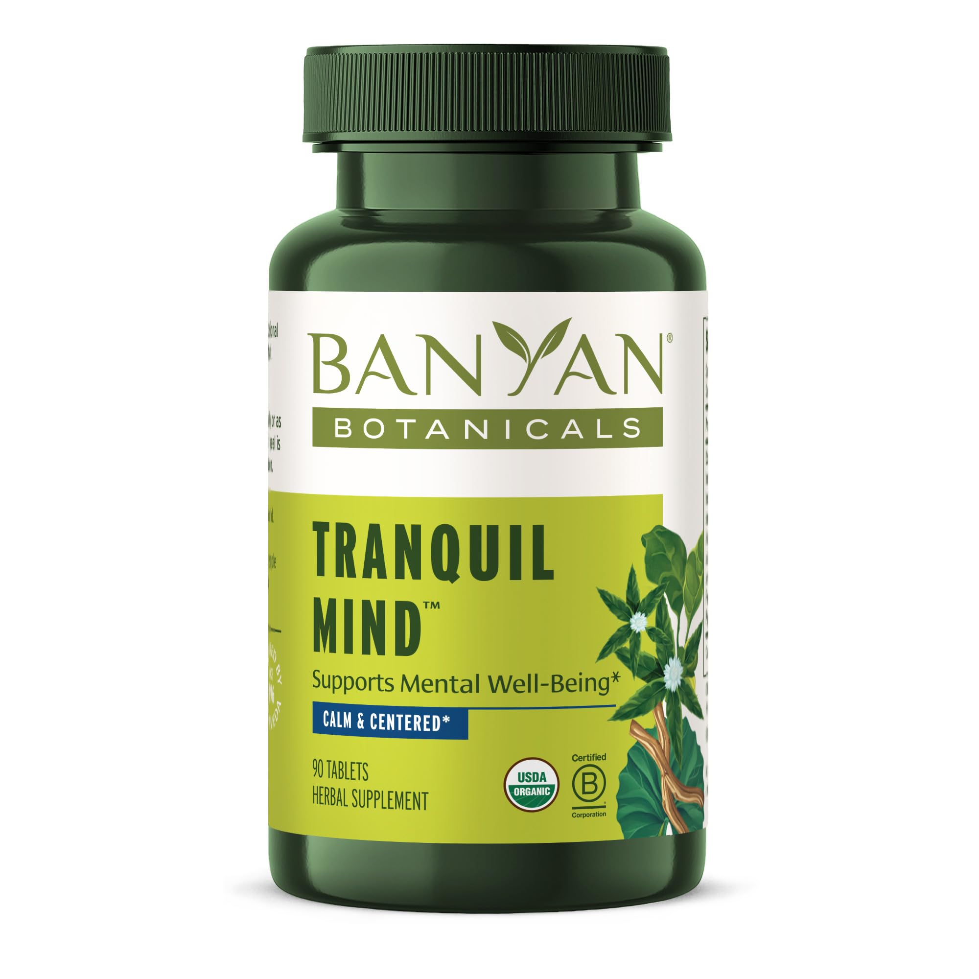 Banyan Botanicals Tranquil Mind – Organic Supplement with Guduchi, Gotu Kola & Skullcap – Supports Occasional Anxiousness & Promotes a Sense of Calm * – 90 Tablets – Non-GMO Sustainably Sourced Vegan