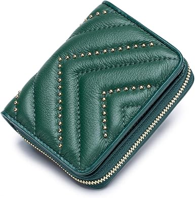 Women Fashion Bifold Genuine Leather Wallet Blocking Clutch Card Holder,Green