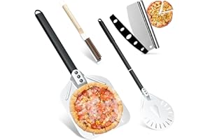 4-Piece Pizza Oven Accessories Kit, Includes 12 Inch Perforated Pizza Peel, 9 Inch Round Pizza Turning Peel, Oven Brush with 