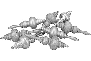 Northlight Seasonal 8 Count Silver Splendor 4-Finish Regal Shatterproof Finial Christmas Ornaments, 7"