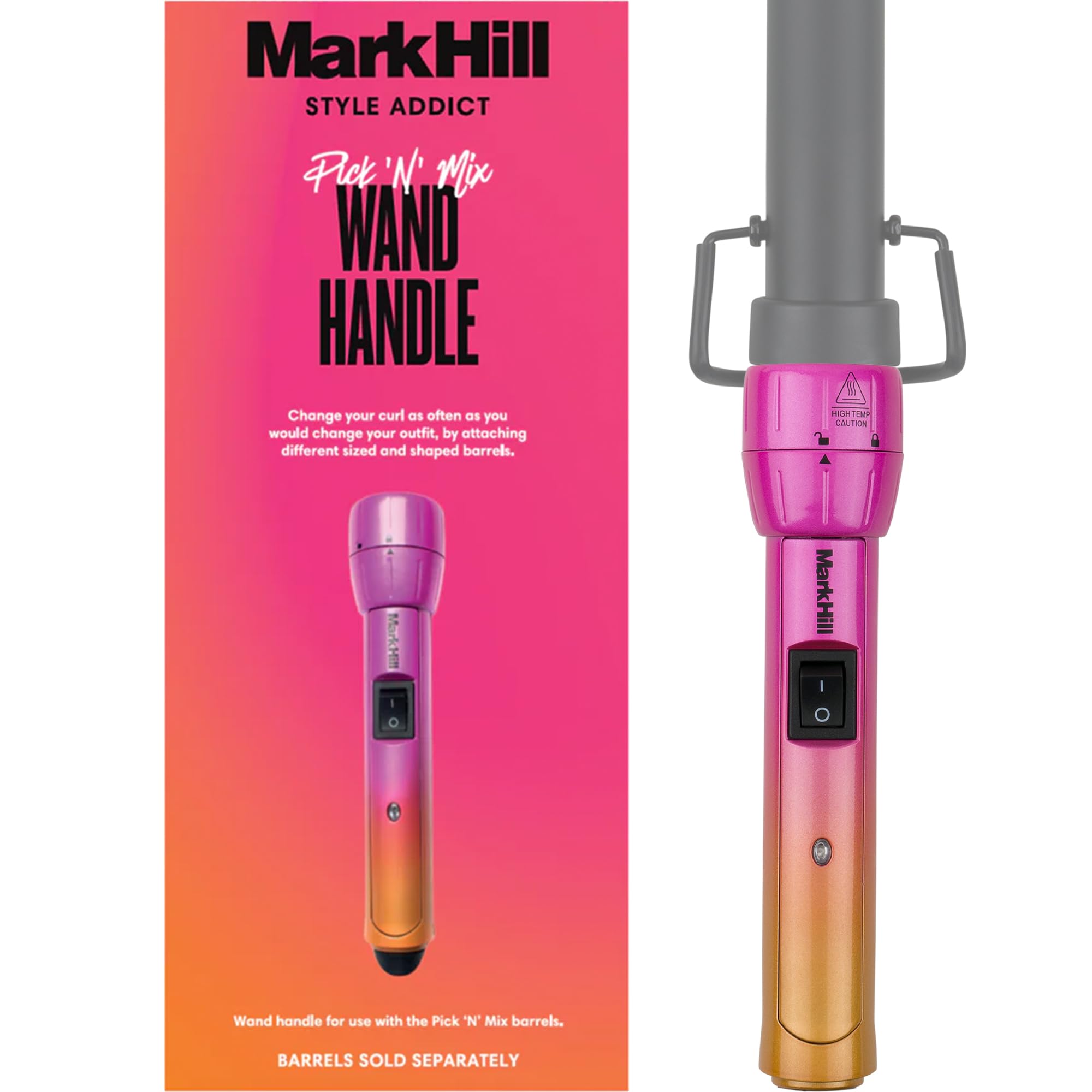 Mark Hill Pick 'N' Mix Interchangeable Curling Wand Handle, 3 Metre Cable Length - Pink & Orange (Barrel Not Included)