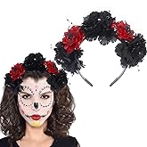 AUOCATTAIL Mexican Rose Flower Crown Headband Day of The Dead Headpiece Women Party Headwear Dress Up Accessories