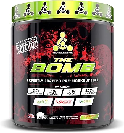 Strong Nootropic Pre Workout Supplement For Men Women Toffee Apple 30 Servings With Alpha Gpc Vaso 6 Teacrine Beta Alanine Citrulline Malate The Bomb Limited Edition Amazon Co Uk Health