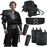 MDJWIANJ Men Leather Medieval Pauldron Armor Set, 8 Pcs Viking Knight Ren Faire Renaissance Cosplay Larp Shoulder Armor Set