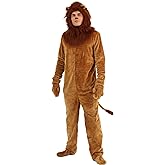 Brown Lion Animal Halloween Costume for Adults with Jumpsuit, Collar, Headpiece, Mitts, & Shoe Covers