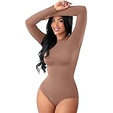 FeelinGirl Lightweight Breathable Bodysuit No Wedgies Smooths Curves Body Suits Women's Bodysuits Long Sleeve Body Suit