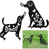 DVDKOLA Dog Decor Outdoor Metal Decor, Garden Gecor for Outside Dog Garden Statue, Black Puppy Outdoor Garden Decor, Metal Garden Art Decorations, 2PCS (Dog1)