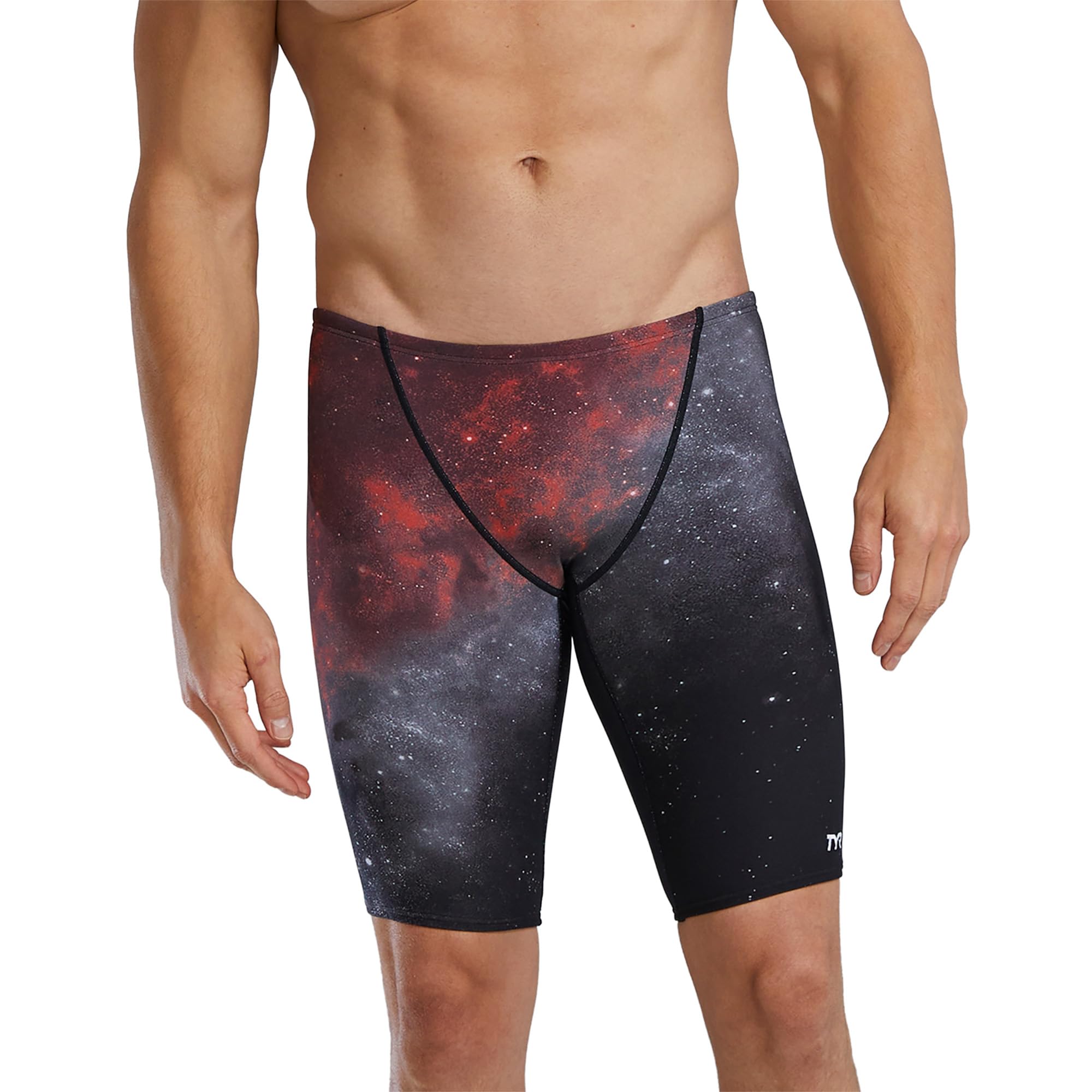 TYR Men's Standard Durafast Elite Solid Jammer Swimsuit, Red/Starborne, 36 Image