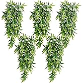SzJias 5 Pcs Artificial Hanging Plants Outdoor Fake Hanging Plant Bamboo Leaves Plant for Patio Porch Outdoor Plants Decor