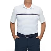 Greg Norman Men's Performance Golf Polo, White Stripe (Small)