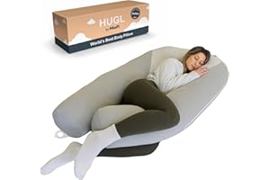 Plufl Hugl Cooling Body Pillow for Adults Made with Memory Foam | U Shaped Maternity Pillows Great for Side Sleepers & Pregnant Women | Washable Cover | Grey