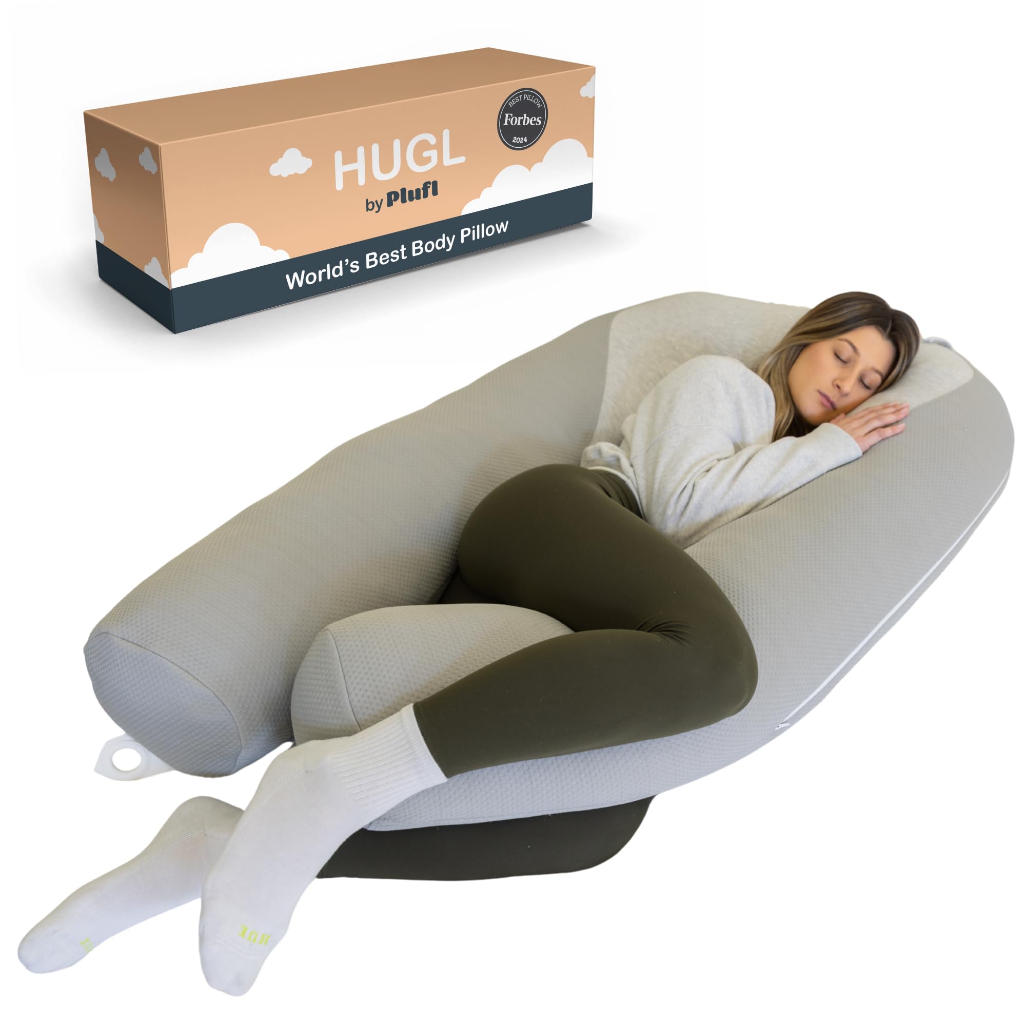 Photo 1 of Plufl Hugl Cooling Body Pillow for Adults Made with Memory Foam | U Shaped Maternity Pillows Great for Side Sleepers & Pregnant Women | Washable Cover | Grey