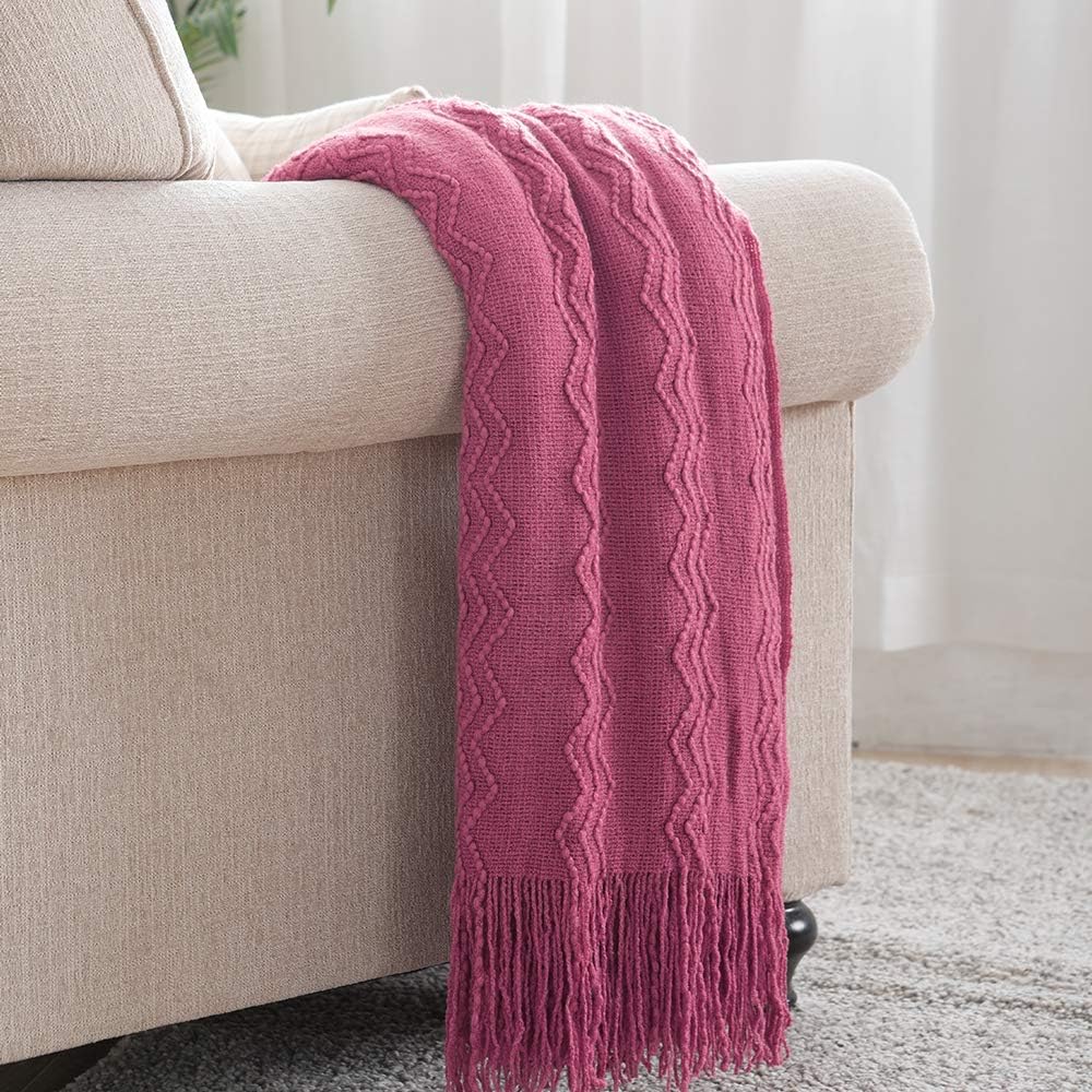 Bourina Throw Blanket Textured Solid Soft for Sofa Couch Decorative Knitted Blanket, 50" x 60",Off White: Home & Kitchen