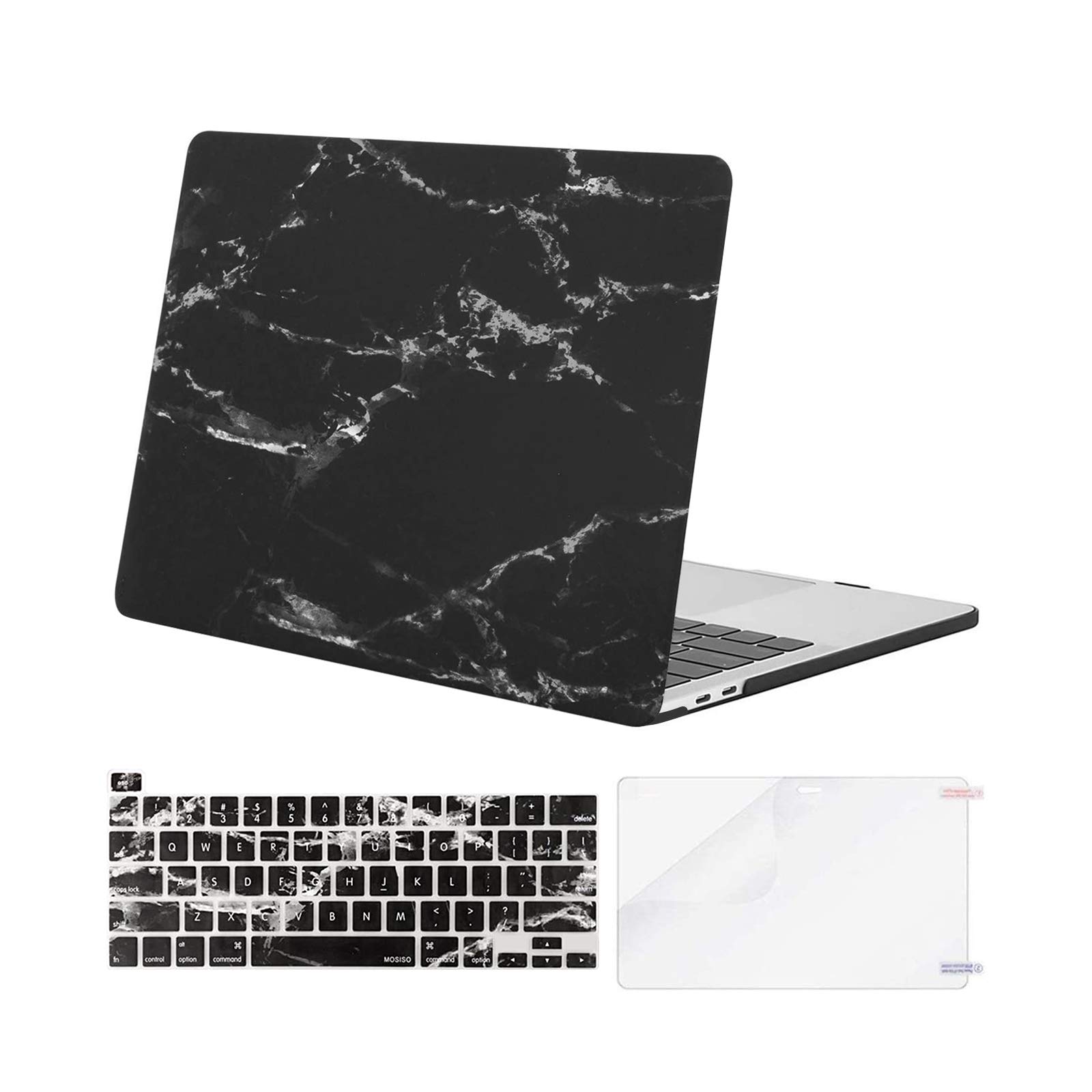 Mosiso Compatible With Macbook Pro 13 Inch Case 16 Release 338 M1 2 251 159 A19 A1706 A1708 Plastic Pattern Hard Shell Case Keyboard Cover Skin Screen Protector Black Marble