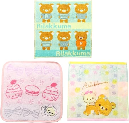 Amazon Co Jp リラックマ ハンカチタオル ミニタオル ３柄セット きせかえリラックマ ブルー コリラックマキャット ピンク フラワーレイジー ホーム キッチン