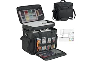 PENGDA 2 Layer Sewing Machine Case with Adjustable Shoulder Strap Sewing Machine Carrying Case Universal Tote Bag for Sewing Machine and Sewing Accessories Storage Black