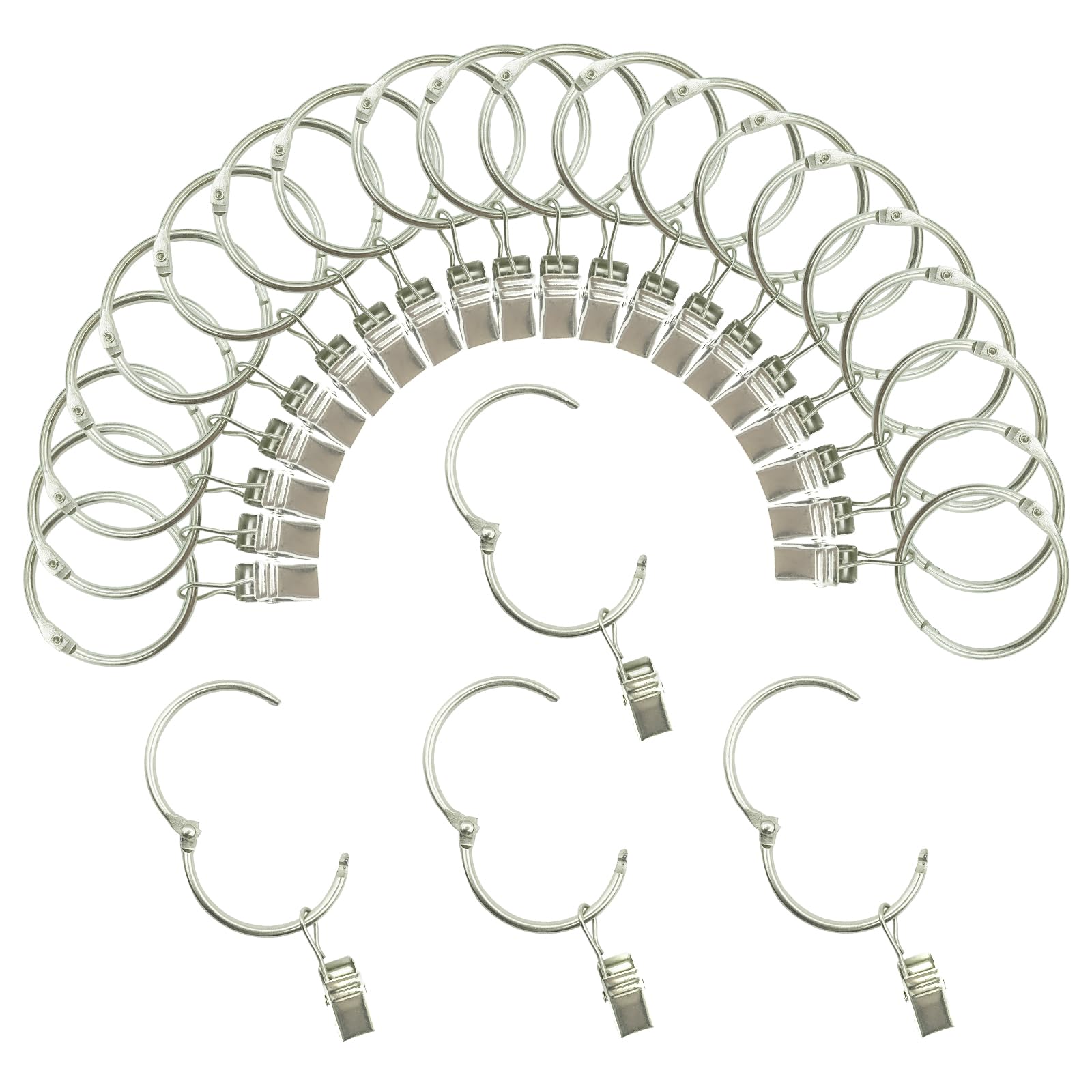 Curtain Rings with Clips 50mm Interior Diameter Openable 24 Pack Rustproof Metal Hangers Ring Decorative Drapery Vintage Silver TXZWJZ