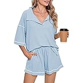 Pink Queen Womens 2 Piece Pajama Sets Short Sleeve Tops Lounge Sets Casual 2 Piece Outfits Summer Short Sets Loungewear