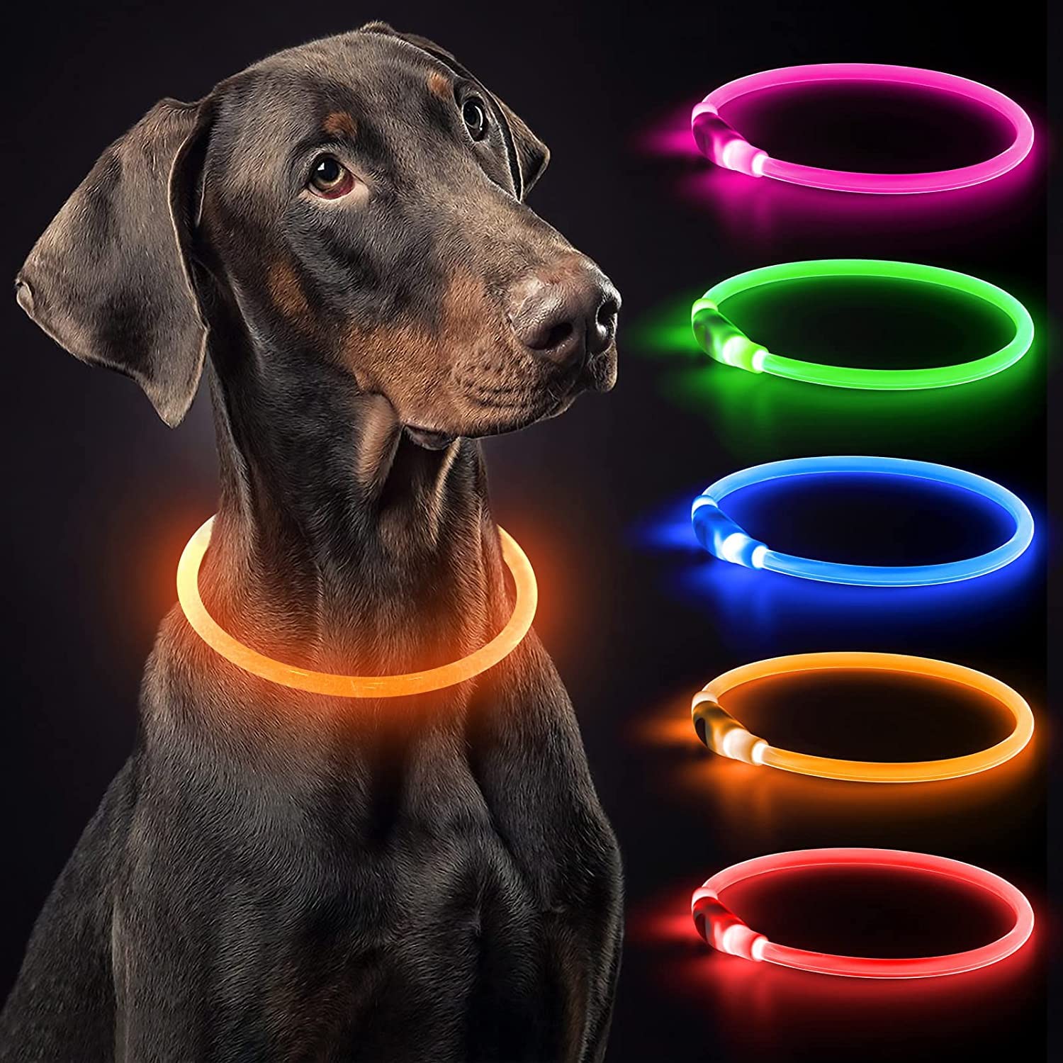 LED Dog Collar light Up Dog Collars USB Rechargeable,Freely Cut Size TPU Glow Safety Basic Dog Collars for Dogs(Orange)