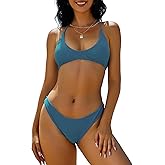 ZAFUL Women's Tie Back Padded High Cut Bralette Bikini Set Two Piece Swimsuit