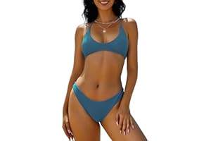 ZAFUL Women's Tie Back Padded High Cut Bralette Bikini Set Two Piece Swimsuit