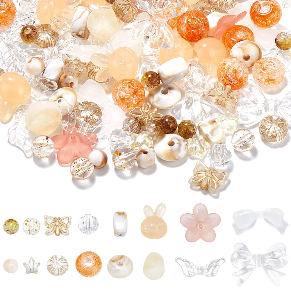 SUNNYCLUE 160Pcs 16 Styles Acrylic Assorted Beads Bulk Mixed Shapes Beads Candy Flower Star Wings Butterfly Round Rabbit Mixed Color Aesthetic for jewellery Making Beads Supplies DIY Crafting Necklace