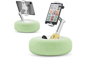 SupeDesk Tablet Stand Pillow - 360° Adjustable Kindle Holder Phone Stand, Soft Plush, Detachable Snack Bowl - Compatible with