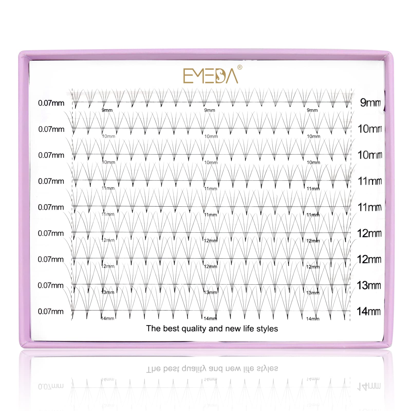 EMEDA pre made fan eyelash extensions D curl 4D pre fanned russian lashes 0.07mm 9 rows premade fans .07 mix 9-14mm 4D volume lash extensions supplier (4D 0.07 D mix)